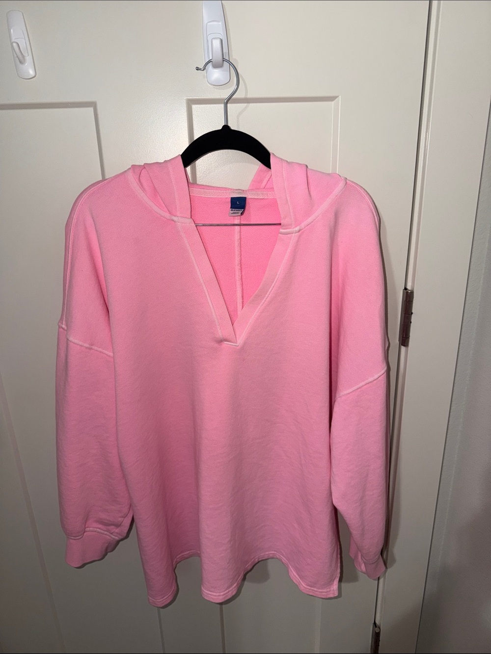Old Navy Pink V-Neck Hooded Pullover Beach French Terry Sweatshirt